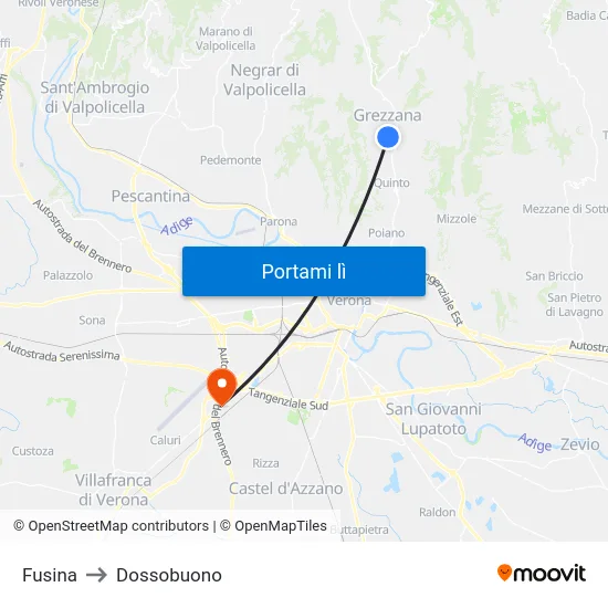 Fusina to Dossobuono map