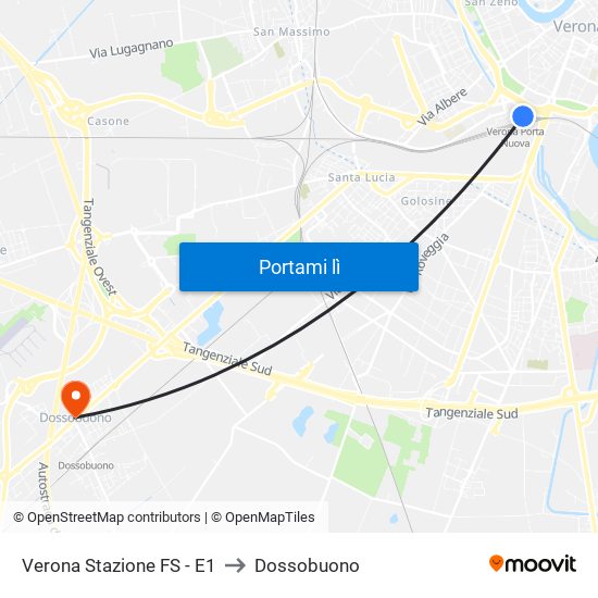 Verona Stazione FS - E1 to Dossobuono map