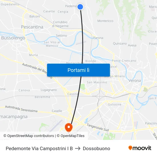 Pedemonte Via Campostrini I B to Dossobuono map