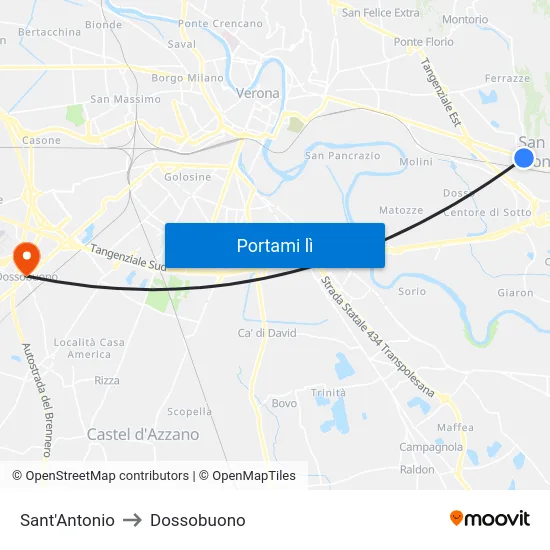 Sant'Antonio to Dossobuono map
