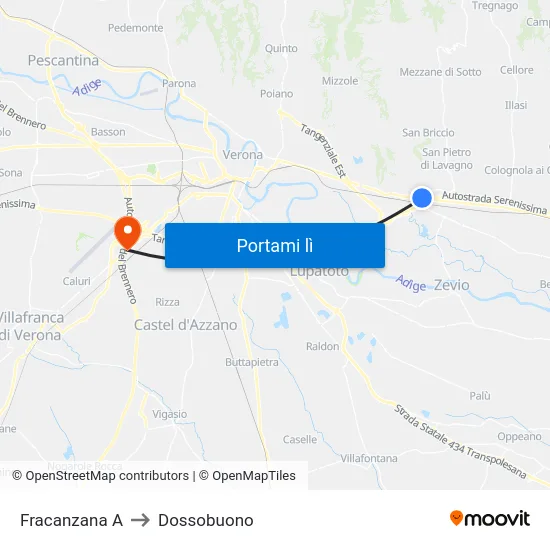 Fracanzana A to Dossobuono map