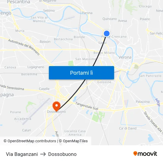 Via Baganzani to Dossobuono map