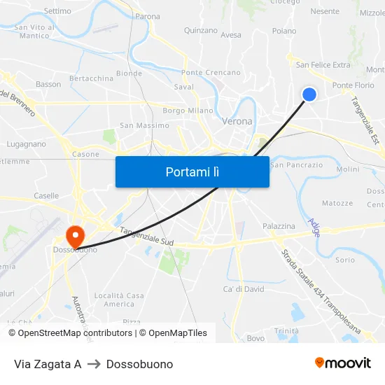 Via Zagata A to Dossobuono map