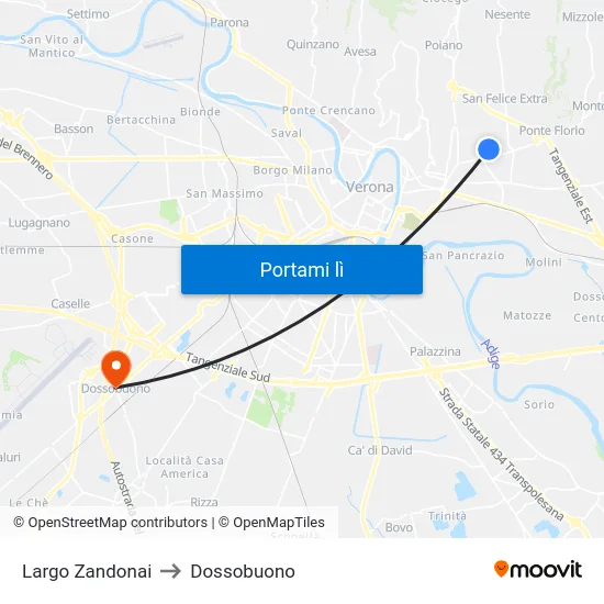 Largo Zandonai to Dossobuono map