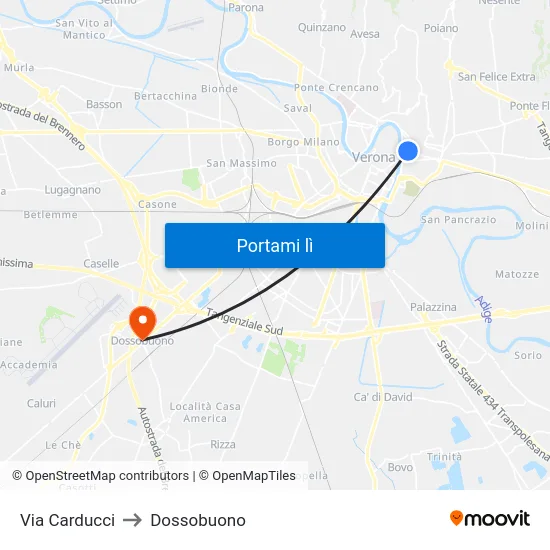 Via Carducci to Dossobuono map
