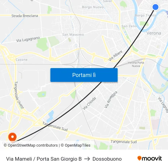 Via Mameli / Porta San Giorgio B to Dossobuono map