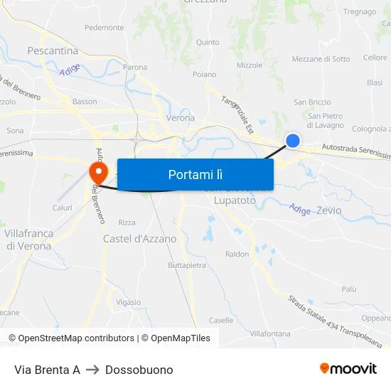 Via Brenta A to Dossobuono map