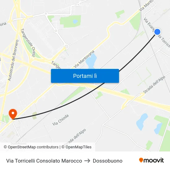 Via Torricelli Consolato Marocco to Dossobuono map