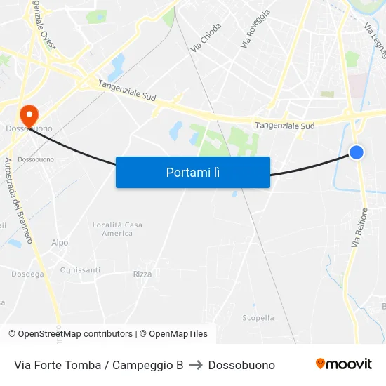 Via Forte Tomba / Campeggio B to Dossobuono map