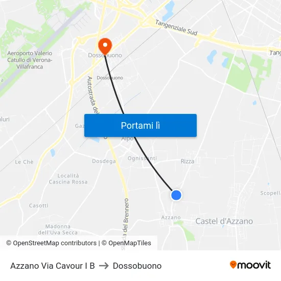 Azzano Via Cavour I B to Dossobuono map