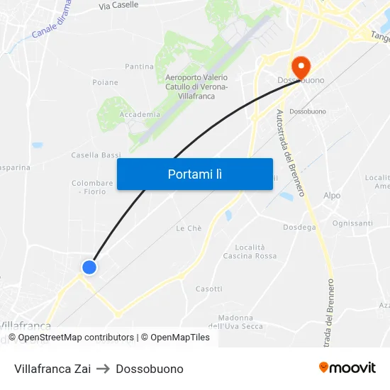 Villafranca Zai to Dossobuono map