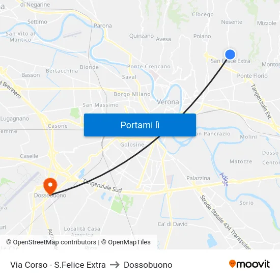 Via Corso - S.Felice Extra to Dossobuono map