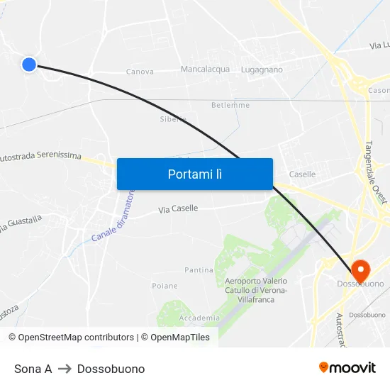 Sona A to Dossobuono map