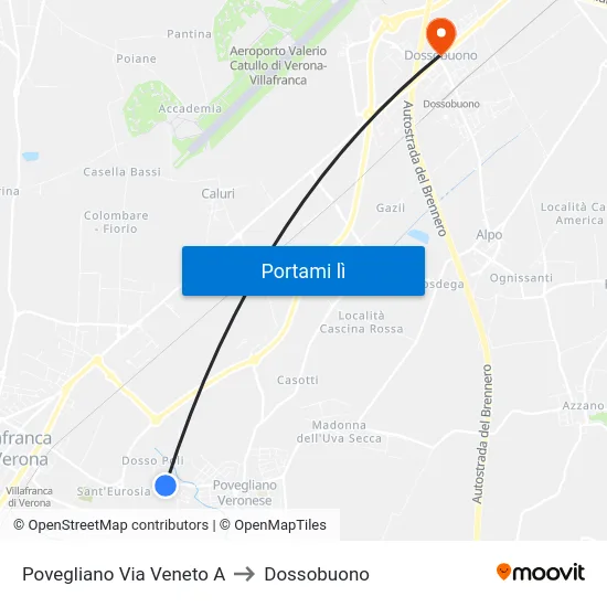 Povegliano Via Veneto A to Dossobuono map