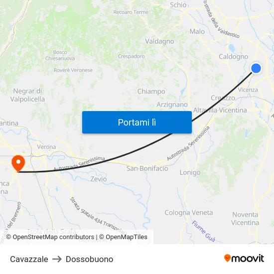 Cavazzale to Dossobuono map