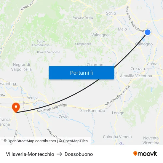 Villaverla-Montecchio to Dossobuono map