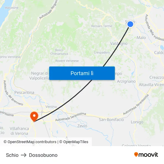 Schio to Dossobuono map