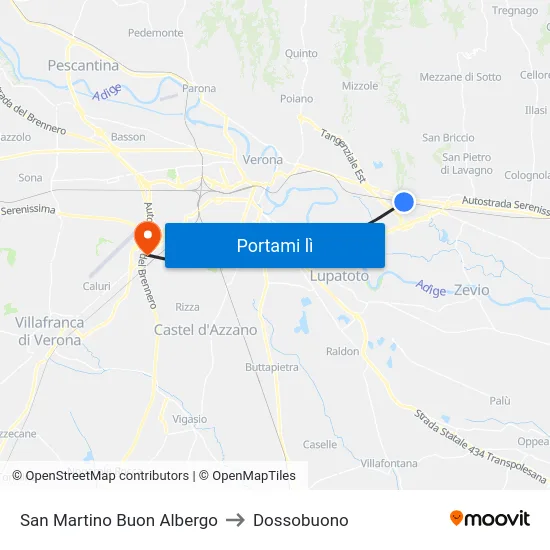 San Martino Buon Albergo to Dossobuono map
