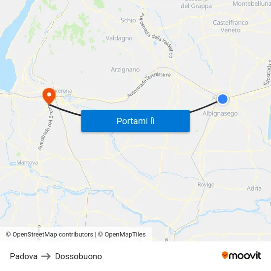 Padova to Dossobuono map