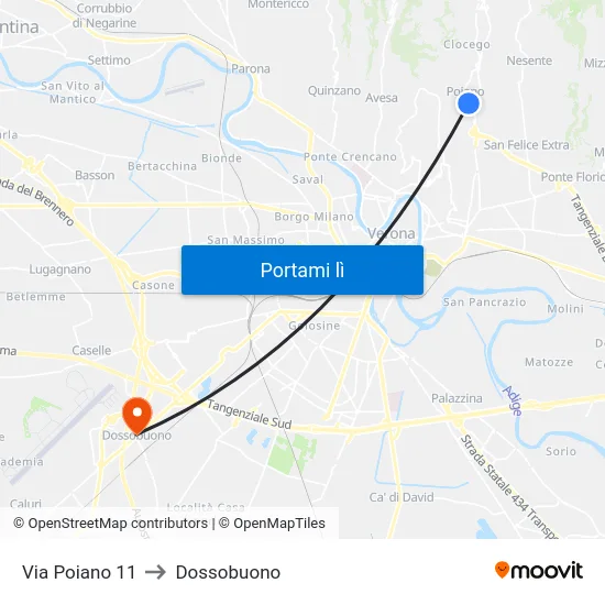Via Poiano 11 to Dossobuono map