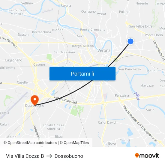 Via Villa Cozza B to Dossobuono map