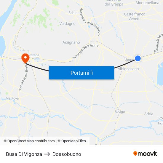 Busa Di Vigonza to Dossobuono map