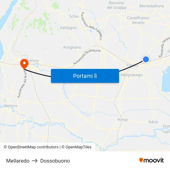 Mellaredo to Dossobuono map