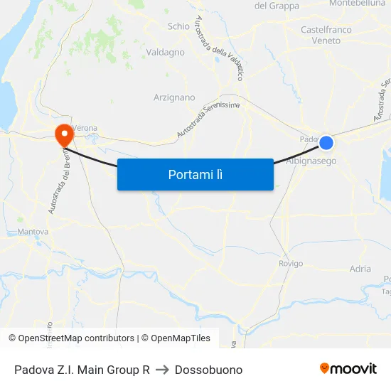 Padova Z.I. Main Group R to Dossobuono map