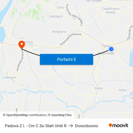 Padova Z.I. - Cnr C.So Stati Uniti R to Dossobuono map