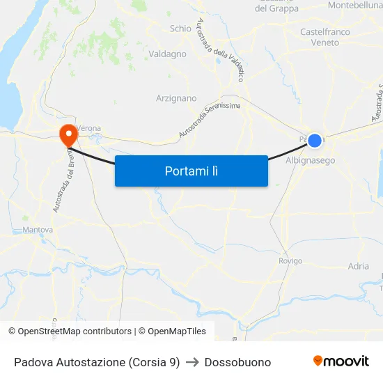 Padova Autostazione (Corsia 9) to Dossobuono map