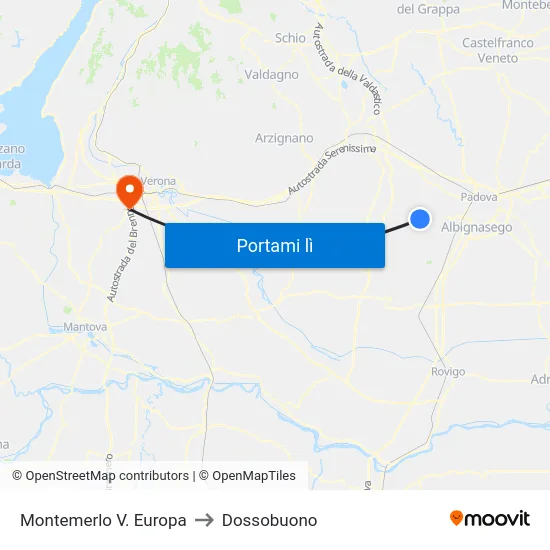 Montemerlo V. Europa to Dossobuono map
