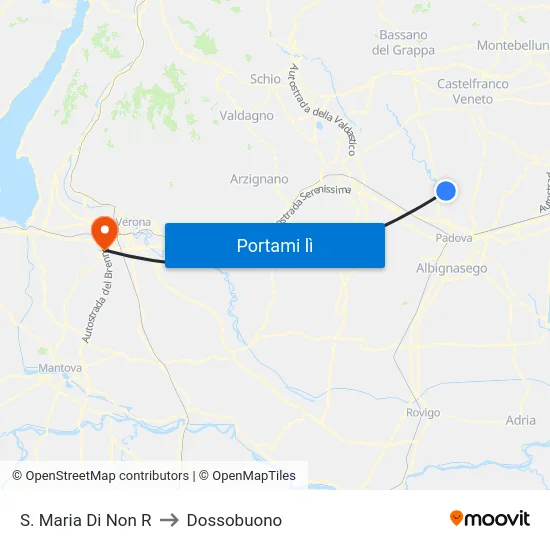 S. Maria Di Non R to Dossobuono map