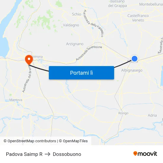 Padova Saimp R to Dossobuono map