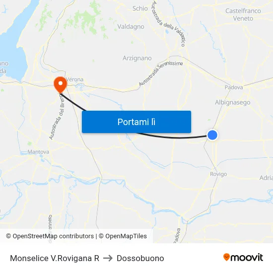 Monselice V.Rovigana R to Dossobuono map