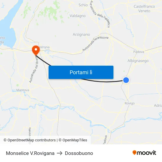 Monselice V.Rovigana to Dossobuono map