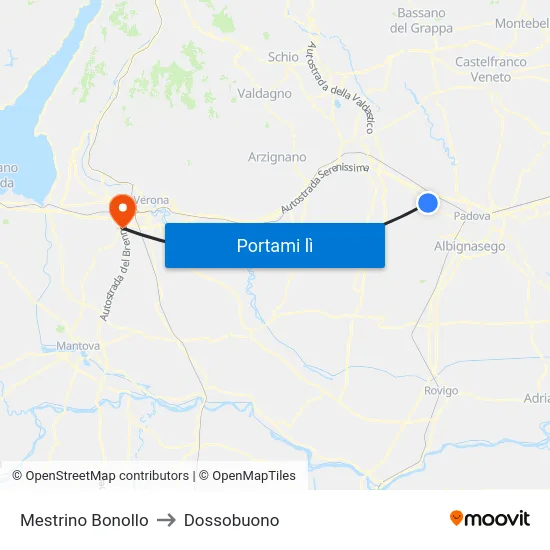Mestrino Bonollo to Dossobuono map