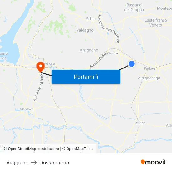 Veggiano to Dossobuono map
