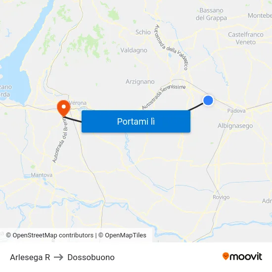 Arlesega R to Dossobuono map