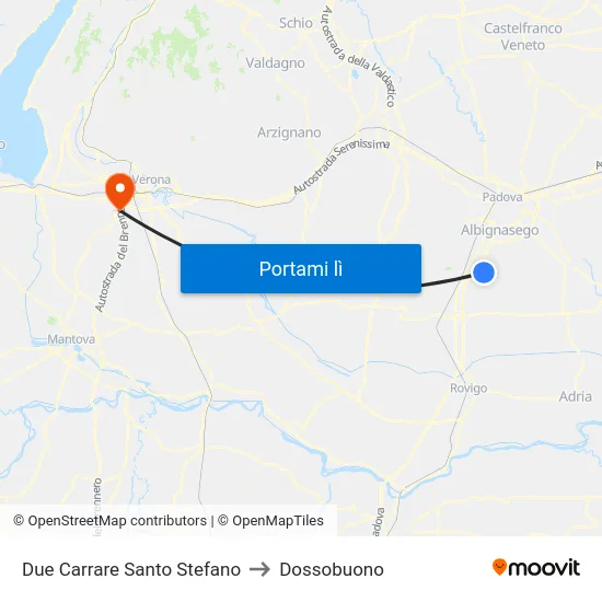 Due Carrare Santo Stefano to Dossobuono map