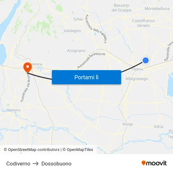 Codiverno to Dossobuono map