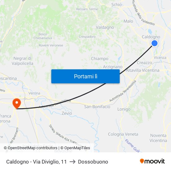 Caldogno - Via Diviglio, 11 to Dossobuono map