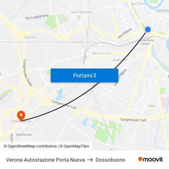 Verona Autostazione Porta Nuova to Dossobuono map