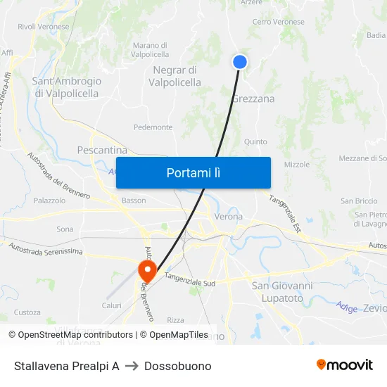 Stallavena Prealpi A to Dossobuono map