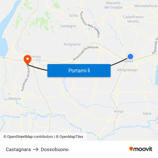 Castagnara to Dossobuono map