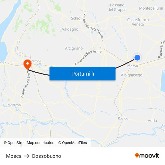 Mosca to Dossobuono map