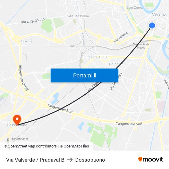 Via Valverde / Pradaval B to Dossobuono map