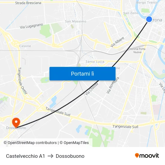 Castelvecchio A1 to Dossobuono map