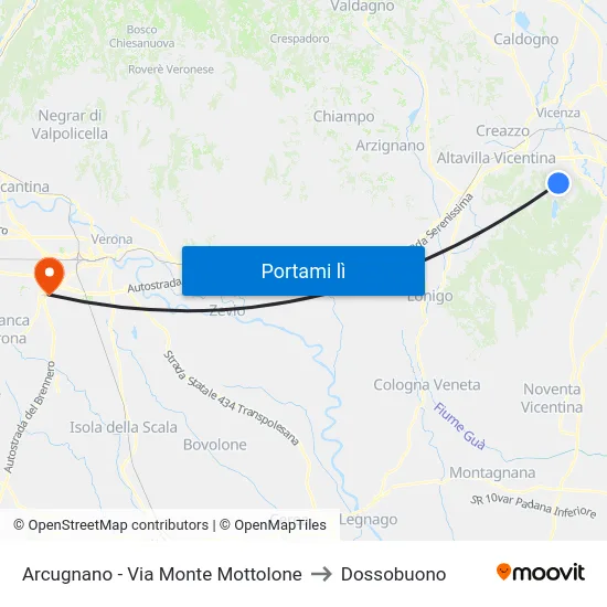 Arcugnano - Via Monte Mottolone to Dossobuono map