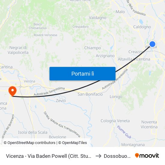 Vicenza - Via Baden Powell (Citt. Studi) to Dossobuono map