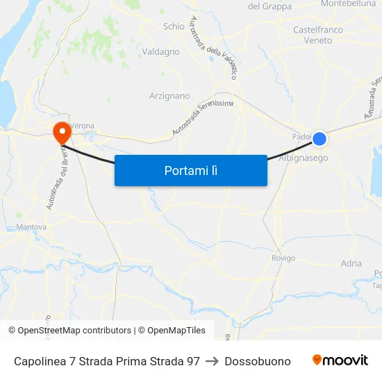 Capolinea 7 Strada Prima Strada 97 to Dossobuono map